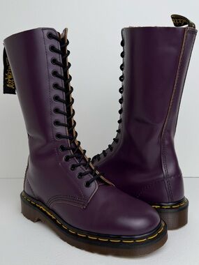 Vintage Dr. Martens 1914 Purple England Smooth Leather MIE 14 Eye Boots UK 4